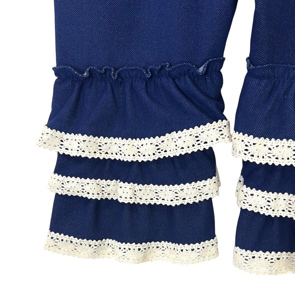 Navy Blue Lace Ruffled Capri Pantaloon Pants Gils Size 8 - Picture 3 of 5